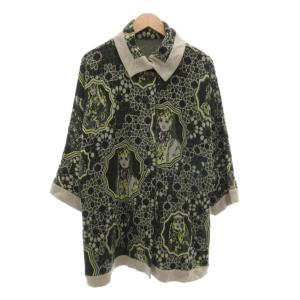 ニットジャケット 総柄 ダークグリーン /AE