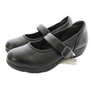 Lady worker バレエパンプス ウェッジソール ストラップ レザー 24cm 黒 ブラック 15550