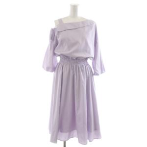 ワンピース ひざ丈 五分袖 ワンショルダー フレア F 紫 パープル 5823011 /RR