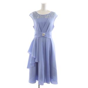 ワンピース パーティードレス ひざ丈 ノースリーブ レース 38 水色 ライトブルー 5-1103-18212
