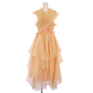 25SS シアーシャーリングドレス フレアワンピース ミモレ ロング フリル F ベージュ RWFO251080