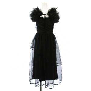 25SS フレアワンピース チュール フリル レース ミモレ ロング キャミソール パフスリーブ ワンカラー