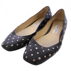 スタースタッズフラットシューズ パンプス フラット スクエアトゥ レザー 36 黒 /BM