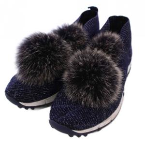 NORWAY スターパターン FOXボンボン ニット スニーカー シューズ 35 ネイビー /BM