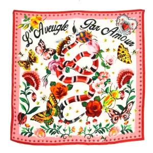 スカーフ 花柄 シルク 大判 赤 ピンク /G OH