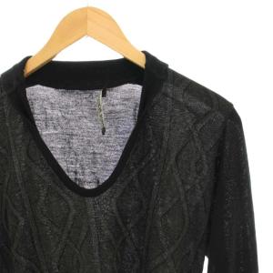 Neil Barrett ニット カットソー Vネック ウール ケーブル柄 襟付き 長袖 XS 黒 ブラック /HN