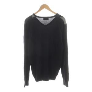 FRED PERRY ニット セーター 長袖 Vネック アーガイル柄 ロゴ  刺繍 ウール L グレー 黒 ブラック K1327