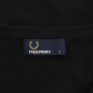 FRED PERRY ニット セーター 長袖 Vネック アーガイル柄 ロゴ  刺繍 ウール L グレー 黒 ブラック K1327
