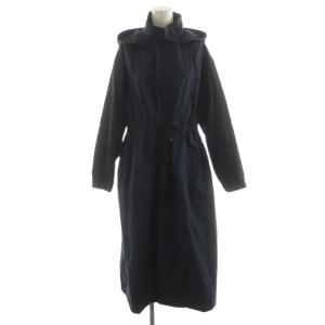 24SS コットンナイロンタッサーオーバーコート ロング丈 フード アウター 36 紺 ネイビー 24020900130010