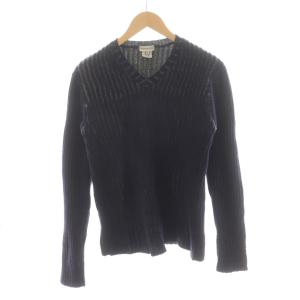 ニット プルオーバー Vネック ウール L ネイビー