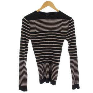 リブニット ボーダー 長袖 カットソー 48 ピンク 黒 ブラック /G