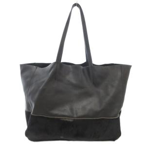 トートバッグ レザー ハラコ切替 黒 ブラック /AE JS
