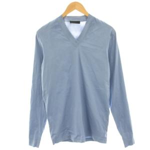 カジュアルシャツ プルオーバー Vネック 長袖 水色 ライトブルー /HN
