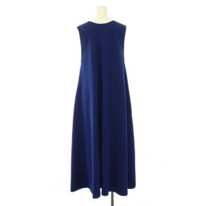 UNITED ARROWS フレアワンピース Aライン ミモレ ロング ノースリーブ Vネック 無地 ストレッチ ワンカラー S 青
