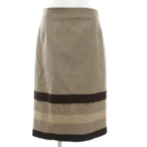 タイトスカート モヘア混 42 グレー 茶 ブラウン ひざ丈 ボーダー /GV