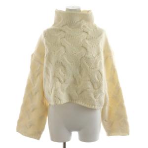 ニット セーター 長袖 ケーブル編み ハイネック アルパカ混 F 白 ホワイト 19-080-200-4810-4-0