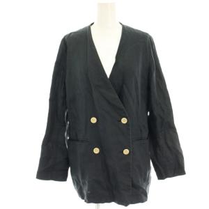 フレンチリネンツイルWブレストJK ノーカラージャケット 麻 36 黒 ブラック 20010900013020