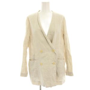 フレンチリネンツイルWブレストJK ノーカラージャケット 麻 36 アイボリー 20010900013020