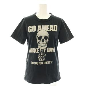 ゴーアヘッド GO AHEAD Tシャツ カットソー クルーネック 半袖 スカルプリント FREE 黒