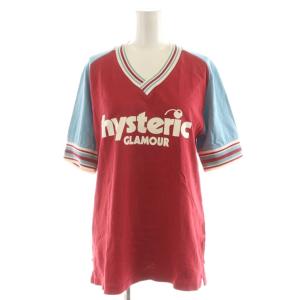 カットソー 半袖 Vネック ロゴ コットン F 赤 レッド 水色 ライトブルー 2CI-8580 /AN30