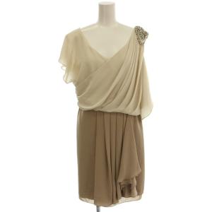ドレープ ワンピース ドレス ミニ ラインストーン 38 ベージュ 13235016 /G