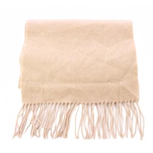 マフラー フリンジ ワンカラー ロゴ 刺繍 ベージュ /BB OH