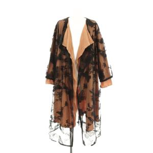 蝶チュールレイヤード風コート  ロング トッパー 総レース M 黒 ブラック ピンクベージュ /KU