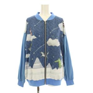 ブルゾン ジャケット ジップアップ 総柄 薄手 M 青 ブルー /KU