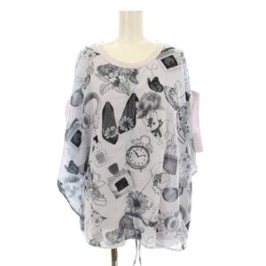 ファッションアイテム柄タンク付きシフォンプルオーバー カットソー 半袖 ドルマンスリーブ 総柄 シフォン