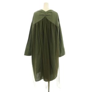 ScoLar iS 蝶花刺繍レーヨン麻 ドットチュール ロングカーディガン ジャケット 長袖 リネン混 M カーキ /KU