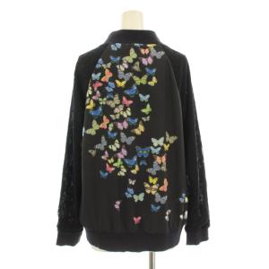 ScoLar ブルゾン ジャケット ジップアップ 蝶柄 レース 切替 薄手 M 黒 ブラック /KU