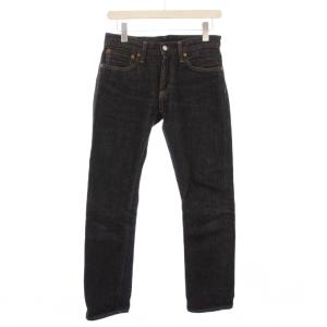 スリムストレートデニムパンツ ジーンズ ジップフライ ロゴパッチ W28 L32 黒 ブラック 50-12-0085
