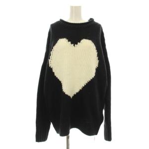 ガンジーハートニット セーター 長袖 オーバーサイズ ウール混 F 黒 ブラック 24080074316240