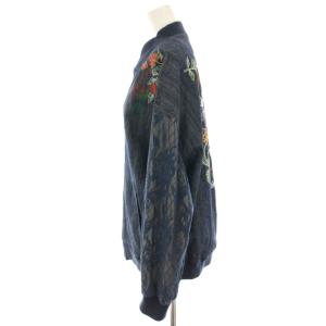 ScoLar デニムジャケット ブルゾン スタジャン 花柄 総柄 プリント レース切替 M 紺 ネイビー OS-1447