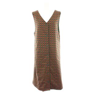 2WAY Ata フラワージャカードワンピース ミモレ ロング 総柄 40 茶 ブラウン 緑 グリーン