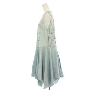 ScoLar ワンピース ひざ丈 花柄 総柄 プリント ノースリーブ 変形 M 水色 ライトブルー /HN