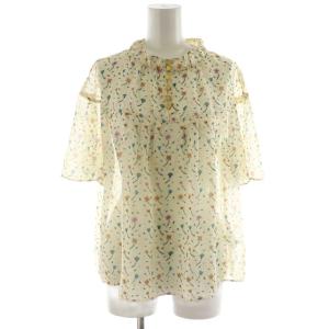 シャツ ブラウス 半袖 総柄 花柄 シースルー シアー 42 ベージュ GJBGJ-32138 /AN37