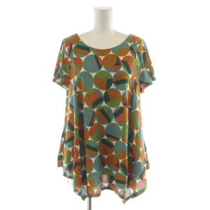 Tシャツ カットソー 半袖 総柄 コットン 40 茶 ブラウン 水色 ライトブルー 白 ホワイト GJKGE-43150