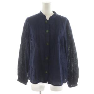 シャツ ブラウス 長袖 ピンタック 刺繍 コットン 40 紺 ネイビー 緑 グリーン GJBJE-40170