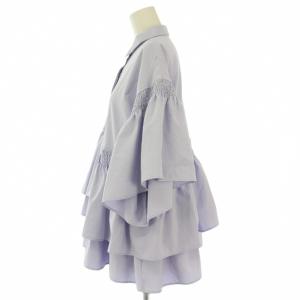 UNITED ARROWS 24SS イレギュラーシャーリング六分袖ブラウスソリッド シャツ レギュラーカラー ストレッチ 36 紫