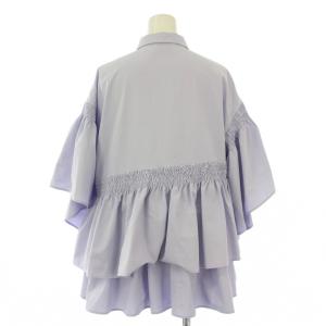 UNITED ARROWS 24SS イレギュラーシャーリング六分袖ブラウスソリッド シャツ レギュラーカラー ストレッチ 36 紫