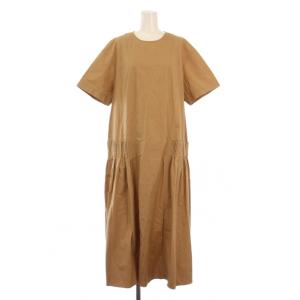 23SS ワンピース ミモレ ロング 半袖 クルーネック バックボタン ストレッチ 38 茶 ブラウン