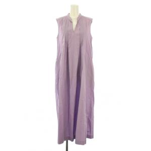 フレアワンピース マキシ ロング シャツ ノースリーブ スキッパー ピンタック ワンカラー 無地 F 紫