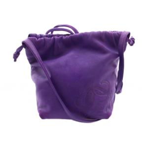 巾着バッグ レザー パープル