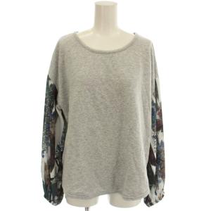 カットソー スウェット 異素材切替 パフスリーブ 長袖 M グレー /G