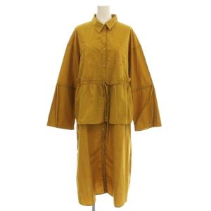 シャツワンピース OS-1447 花柄 刺繍 ロング 長袖 M マスタード /G