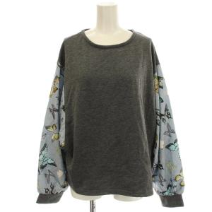 カットソー 裏起毛 スウェット 異素材切替 長袖 蝶 M グレー /G