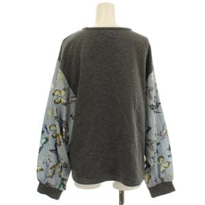 ScoLar カットソー 裏起毛 スウェット 異素材切替 長袖 蝶 M グレー /G