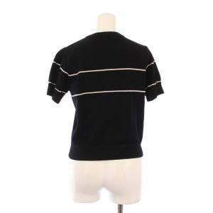 MARY QUANT ニット セーター 半袖 クルーネック ロゴ バイカラー M 黒 ブラック 白 ホワイト /BB