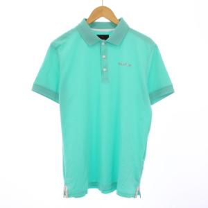 ゴルフウェア ポロシャツ 半袖 レギュラーカラー ハーフボタン ストレッチ ロゴ L 水色 ライトブルー